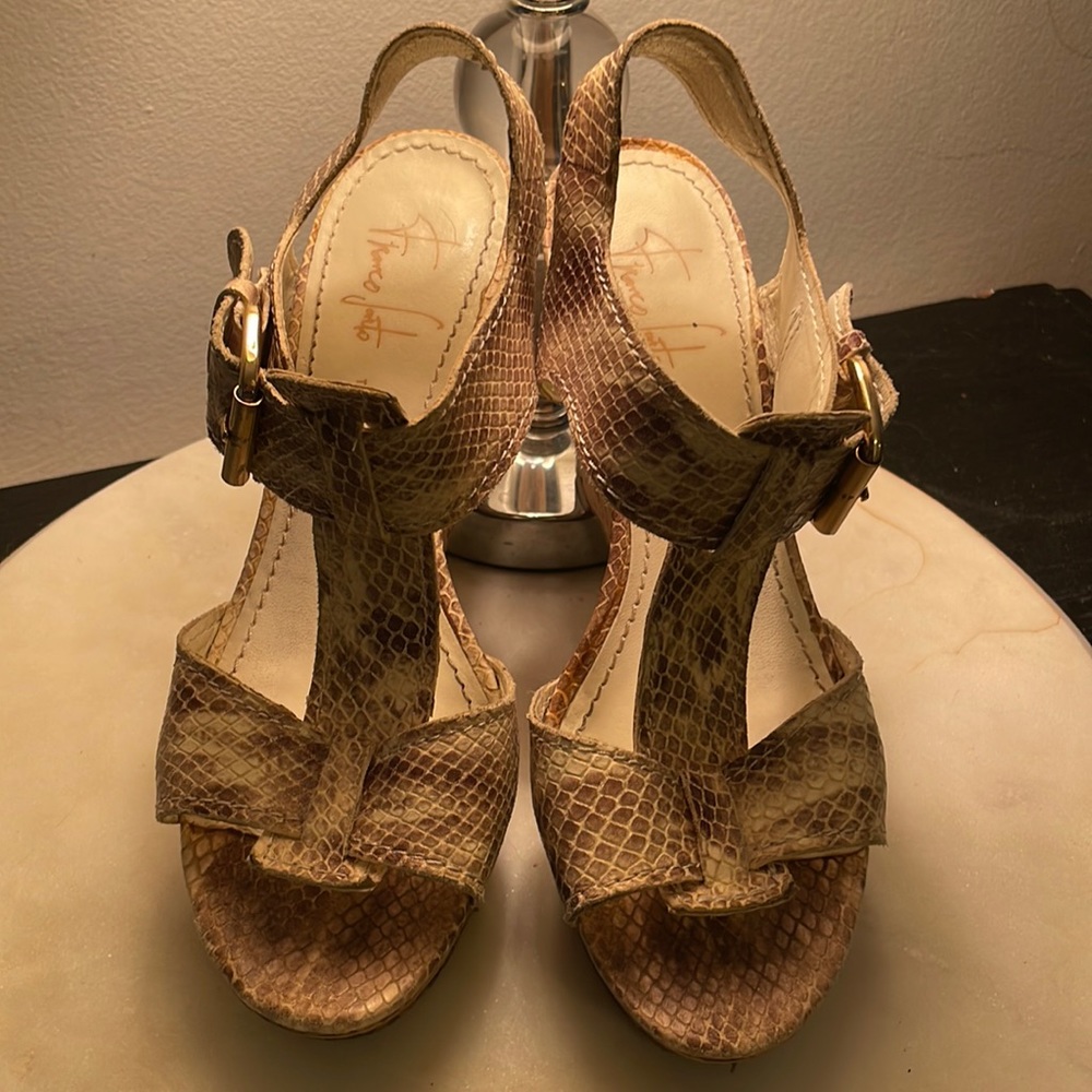 Size 6 Franco Sarto to python cork wedges